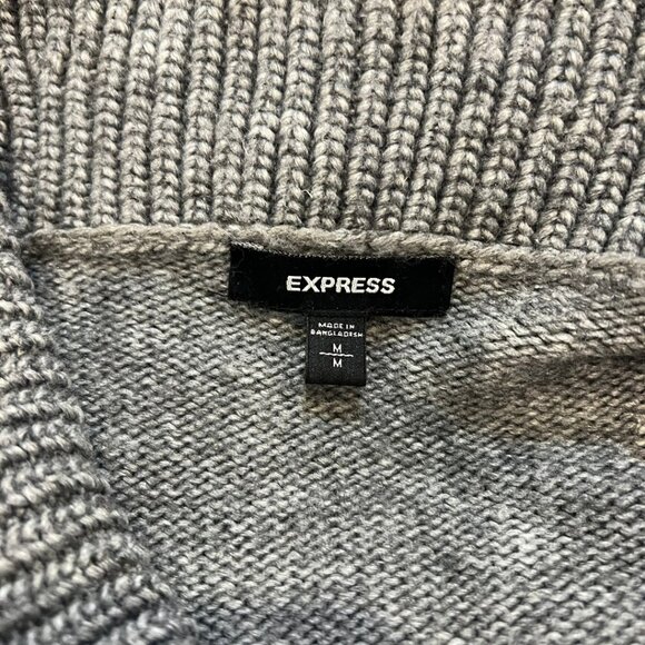 Express Gray Wool Chunky Long Sweater Top Y2K Size Medium Knitwear Office Siren - Picture 4 of 5